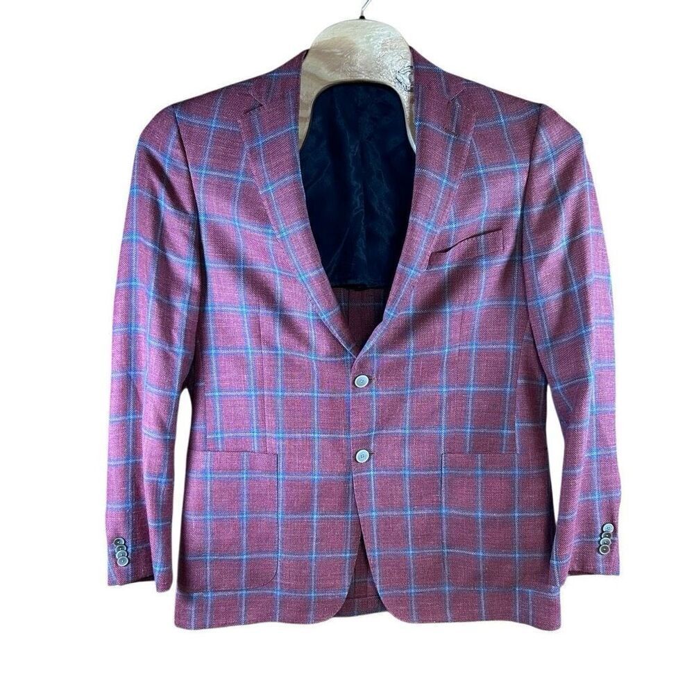 Hardwick Window Pane 42L Red Blue Blazer Jacket Hunter & Coggins USA